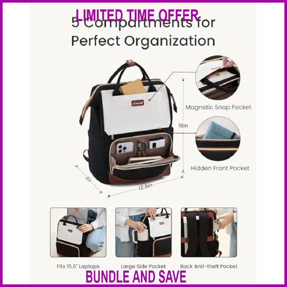 15.6 Inch Laptop Backpack with Tumbler Holder, Waterproof Travel Bag for Work - Picture 5 of 8
